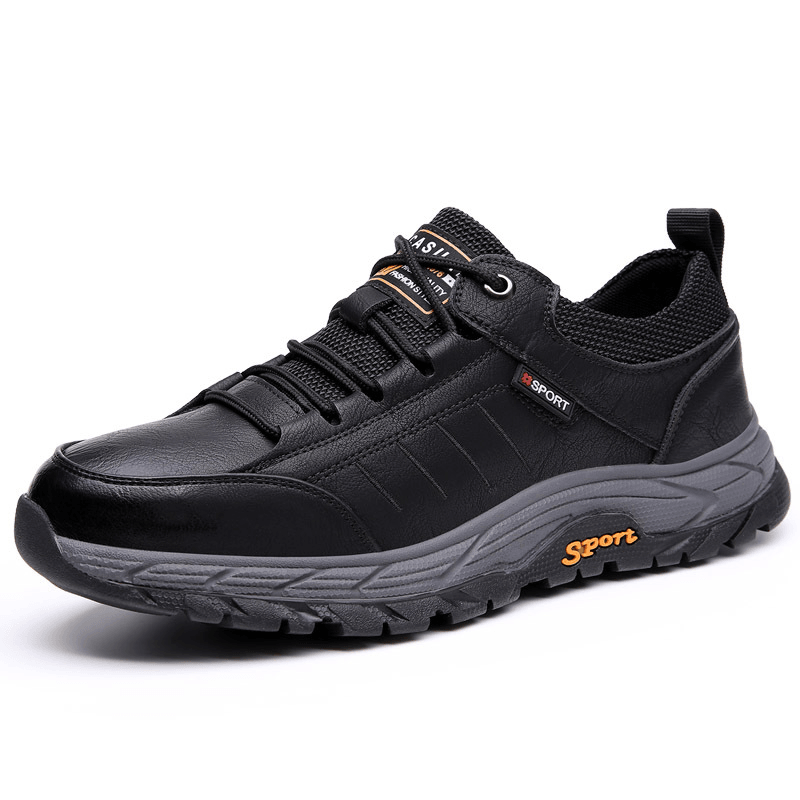 Men Cowhide Leather Breathable Soft Sole Waterproof Non Slip Outdoor Casual Sports Shoes