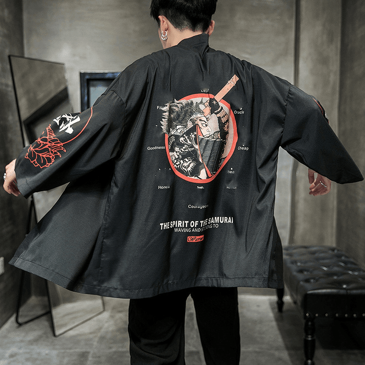 Men'S New Style Men'S Fashion Trend Chinese Style Yunxiao Red Carp Waves Kimono Cardigan Cloak Men