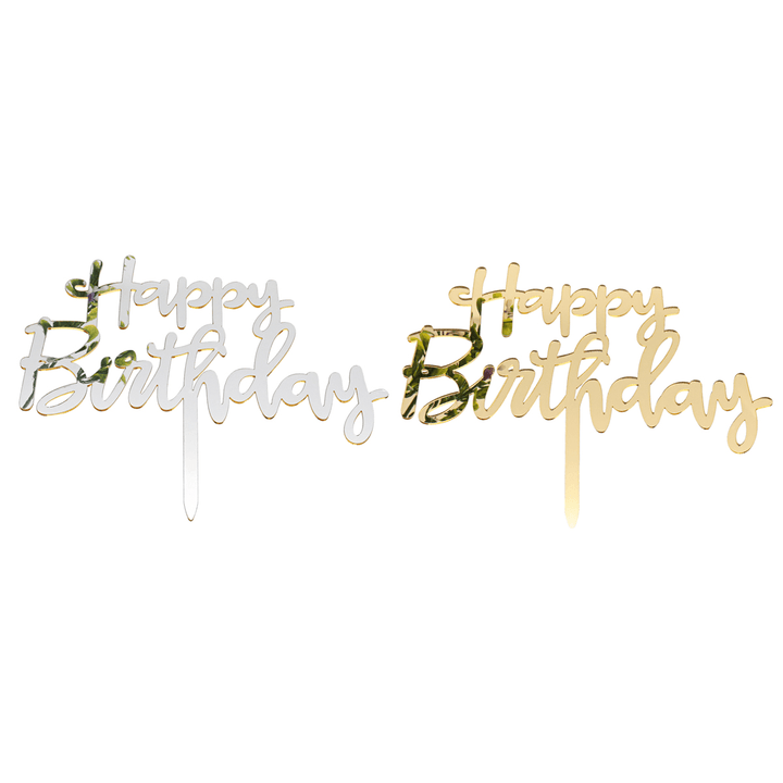 Acrylic Mirror Happy Birthday Gold & Silver Birthday Cake Topper Decorations