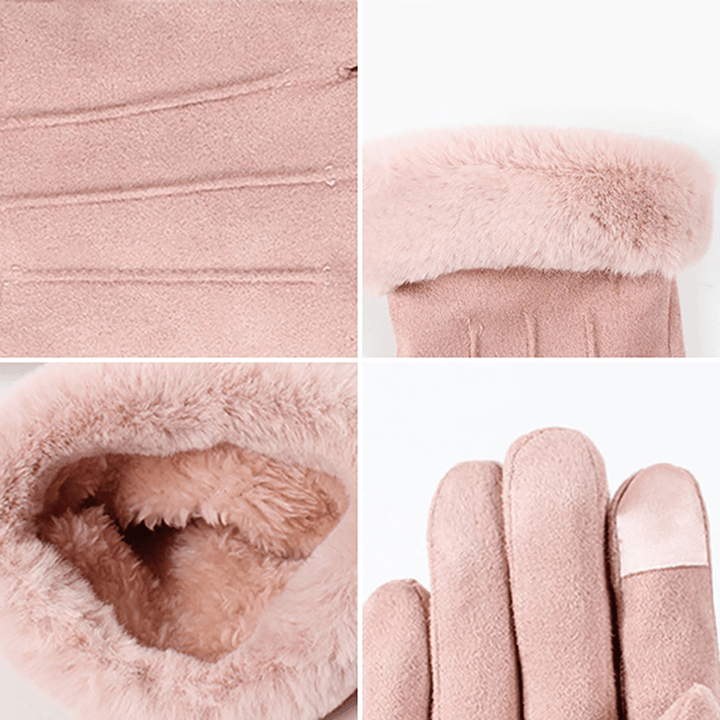 Women Warm Thick plus Velvet Lined Suede Windproof Gloves