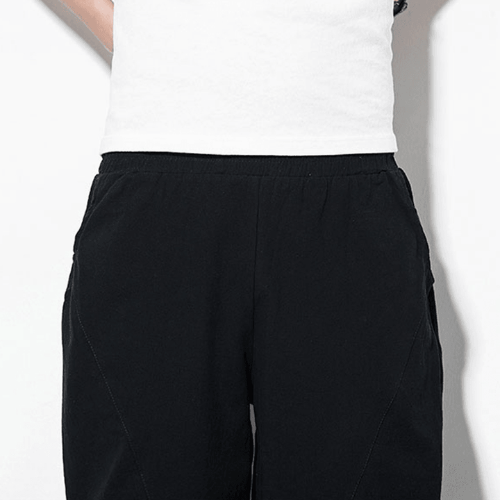 Mens Summer Vintage Linen Calf Length Casual Pants