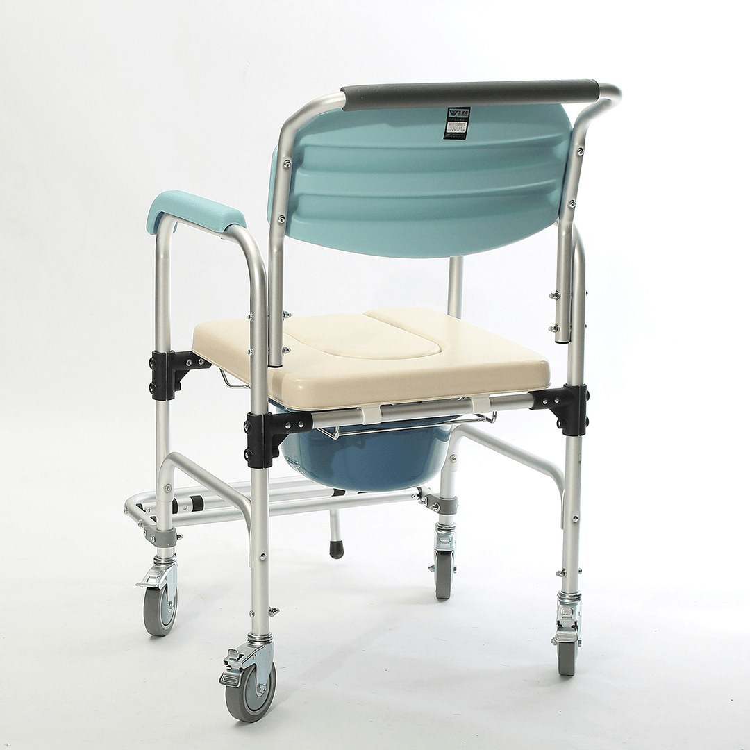 3-In-1 Commode Wheelchair Bedside Toilet & Shower Seat Bathroom Rolling Chair Elder Folding Chair