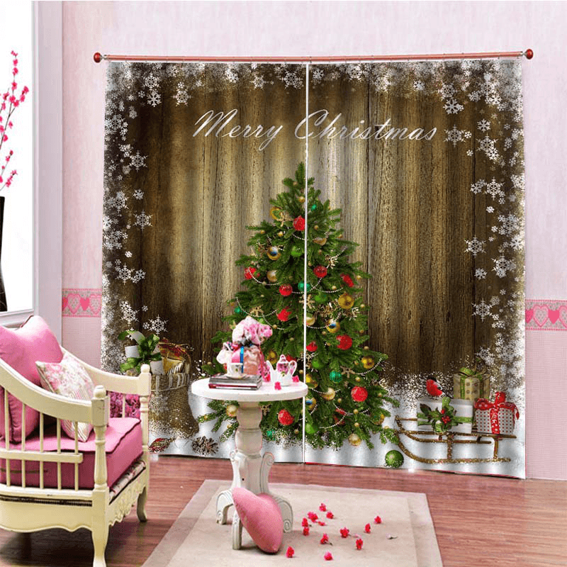 2PCS 3D Print Window Curtain Drapery Door Screen Panel for Christmas Decoration