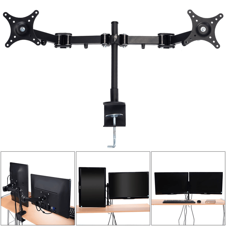 LED Monitor Stand Desk Mount Bracket Heavy Duty Fully Adjustable Fits 2 Screens up to 27