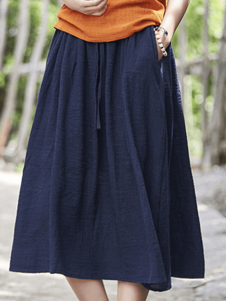 Women Casual Solid Color Cotton Linen Skirts