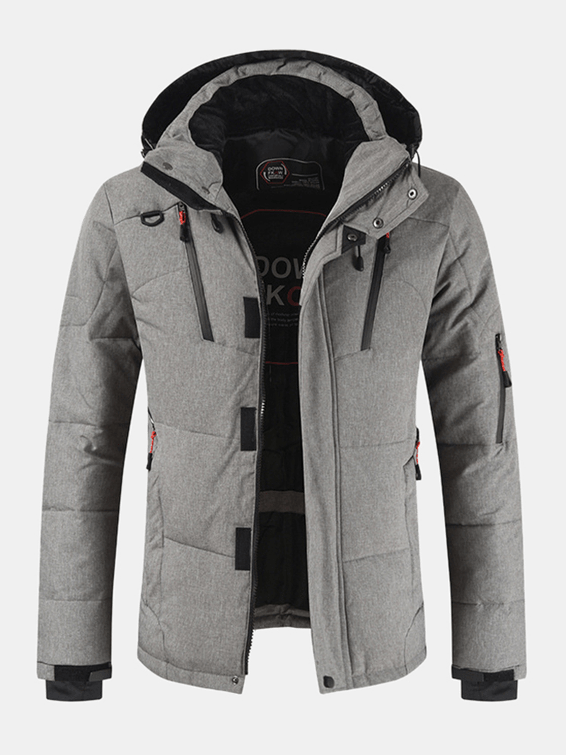 Mens Winter Warm Thicken Zipper Detail Solid Color Hooded down Coat