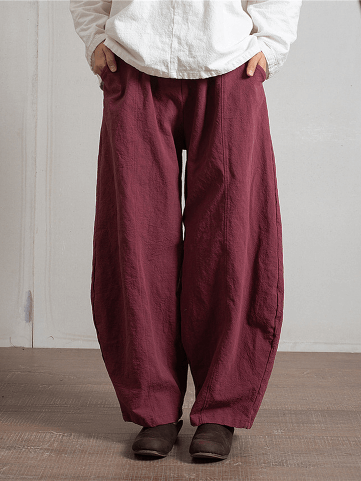 Women Solid Color Elastic Waist Side Pocket Harem Pants for Women