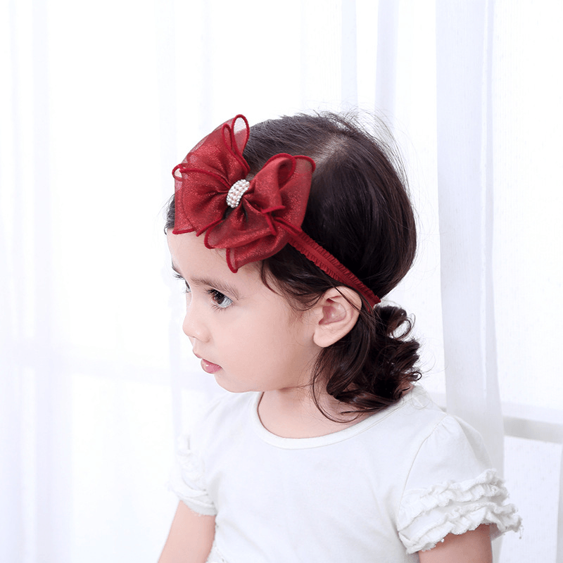 In the Autumn of 2021 New Bow Yarn Juan Baby Headdress with Children. Pearl Baby Princess Headband Winter