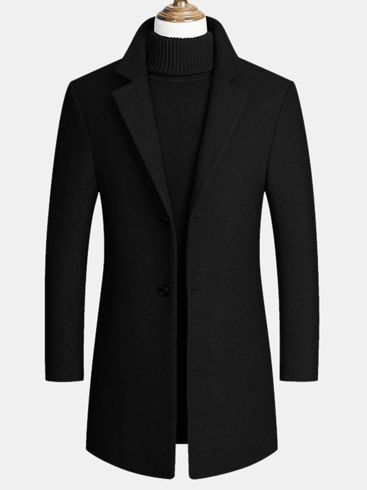 Mens Wool Blends Mid-Length Coats Business Casual Wool Trench Coats