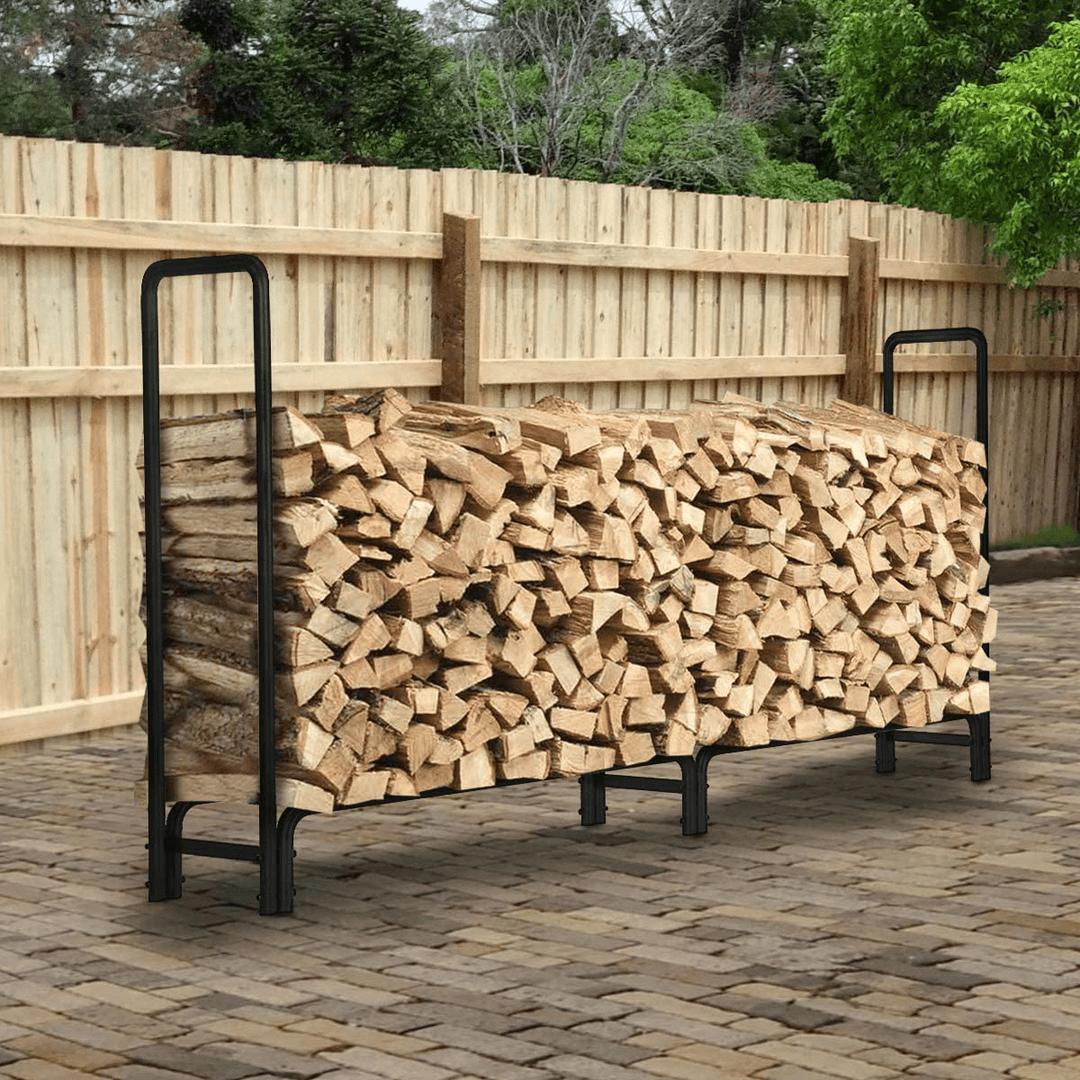 8Ft Firewood Rack Outdoor Heavy Duty Log Rack Firewood Storage Rack Holder Steel Tubular Easy Assemble Fire Wood Rack for Patio Deck Log Storage Stand for Outdoor Fireplace Tool