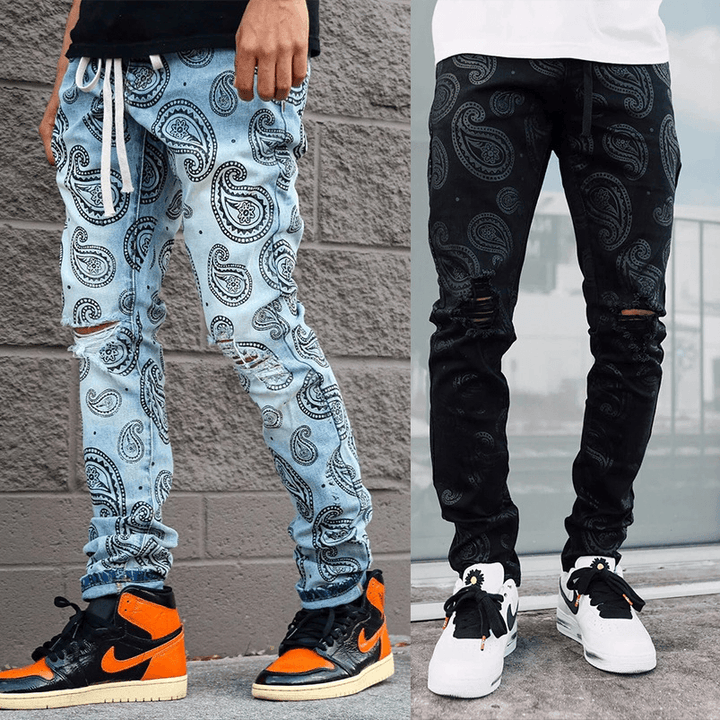 Men'S Black Ripped Straight-Leg Jeans