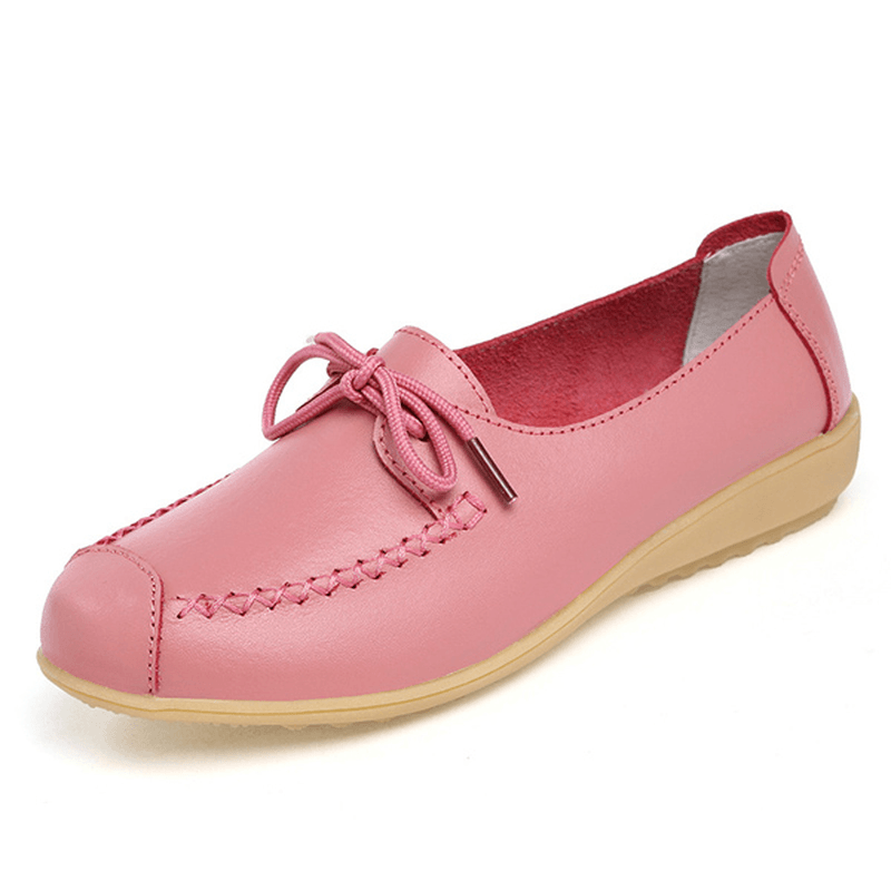 Pure Color Lace up Soft Sole Casual round Toe Flat Shoes - MRSLM