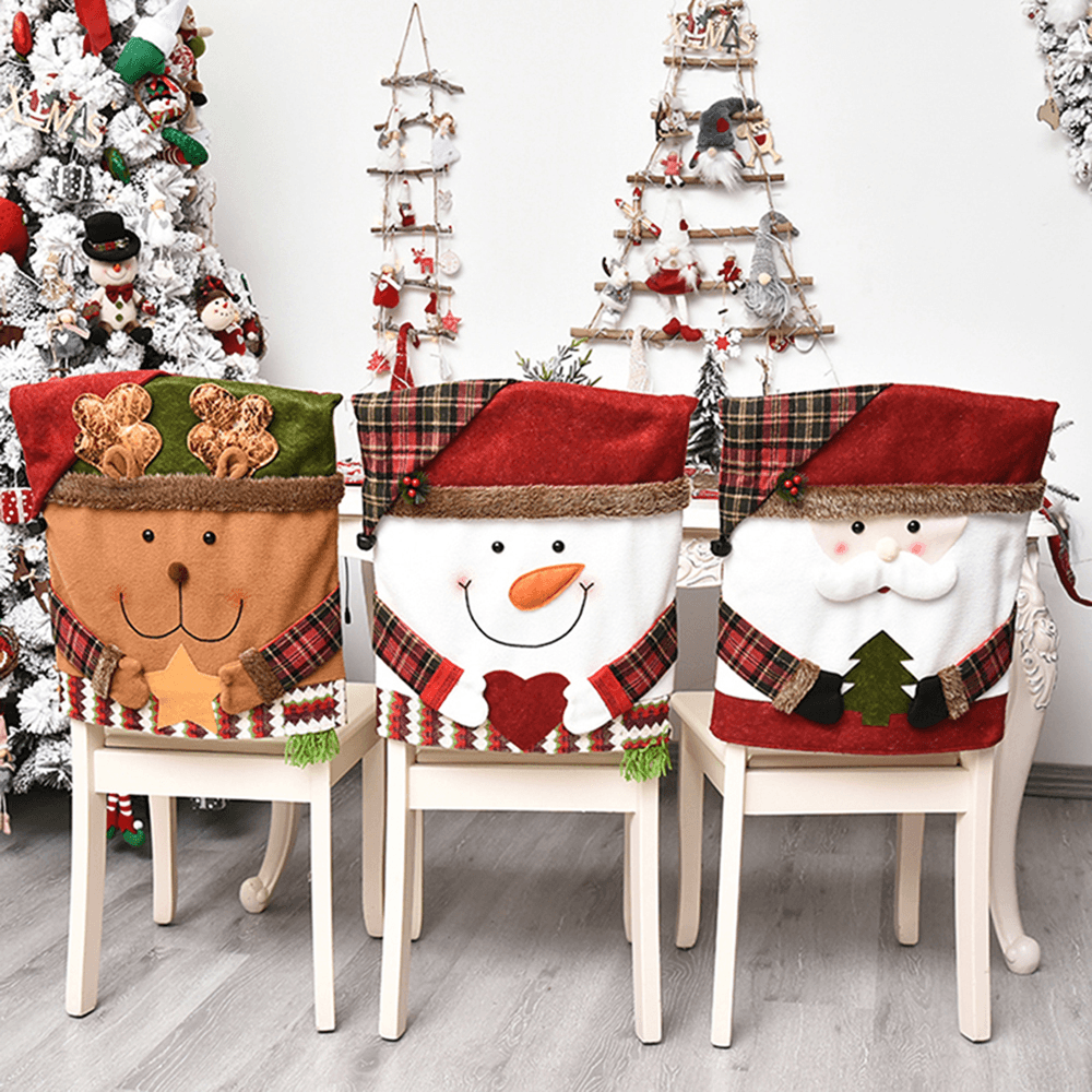 2020 Christmas Cartoon Santa Claus Snowman Printed Non-Woven Fabric Chairs Cover Xmas Navidad Decorations Party Supplies