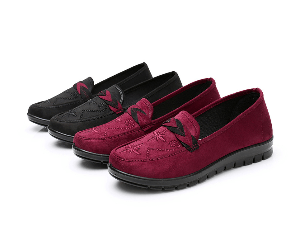 Women Flowers Embroidery Shallow Wearable Slip-On Loafers