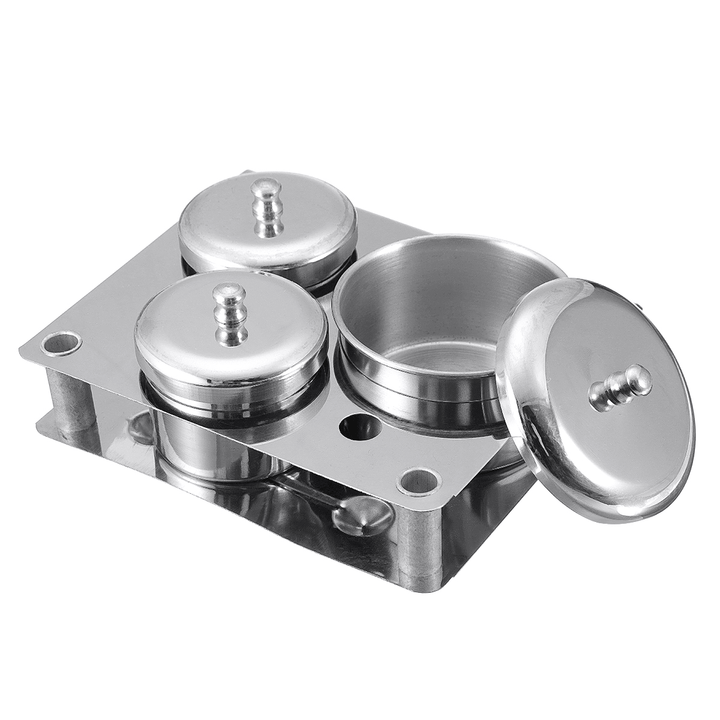 3Pcs Stainless Steel Dappen Dish Liquid & Powder Holder Base Organizer Tools Kit