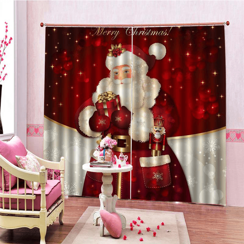 2PCS 3D Print Window Curtain Drapery Door Screen Panel for Christmas Decoration