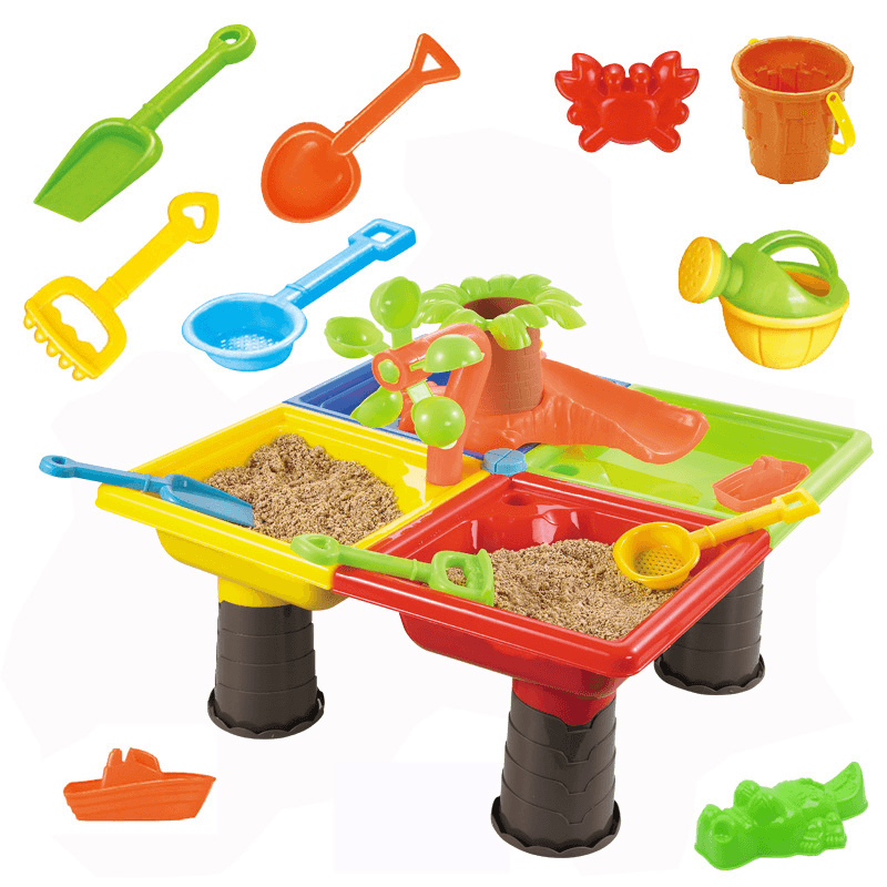 Water Table Set Summer Sand and Water Table Box Baby Kids Children Outdoor Beach Waterwheel Toys Family Play Set