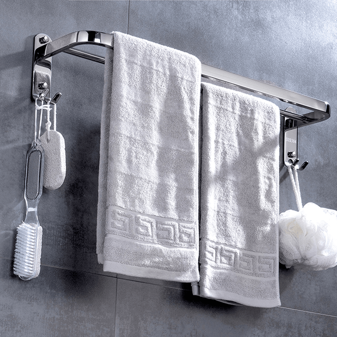 Stainless Steel Perforated Towel Rack Double Rod Shelf Strong Bearing