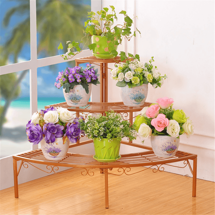 3 Tiers Metal Corner Flower Pots Rack Plant Shelf Step Ladder Display Stair Rack Home Office Decorations Stand - MRSLM