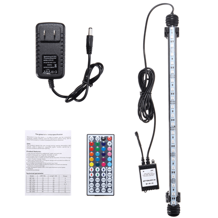 38CM 5.9W RGB LED Aquarium Fish Tank Light SMD5050 Color Changing Bar Submersible Lamp + Remote Control AC110-240V - MRSLM