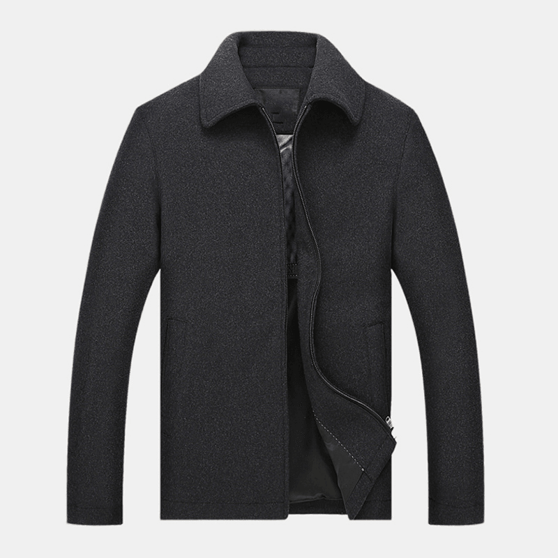 Mens Business Wool Solid Color Turn down Collar Jacket