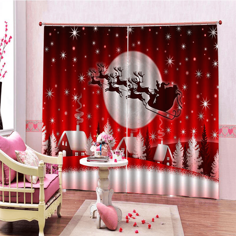 2PCS 3D Print Window Curtain Drapery Door Screen Panel for Christmas Decoration