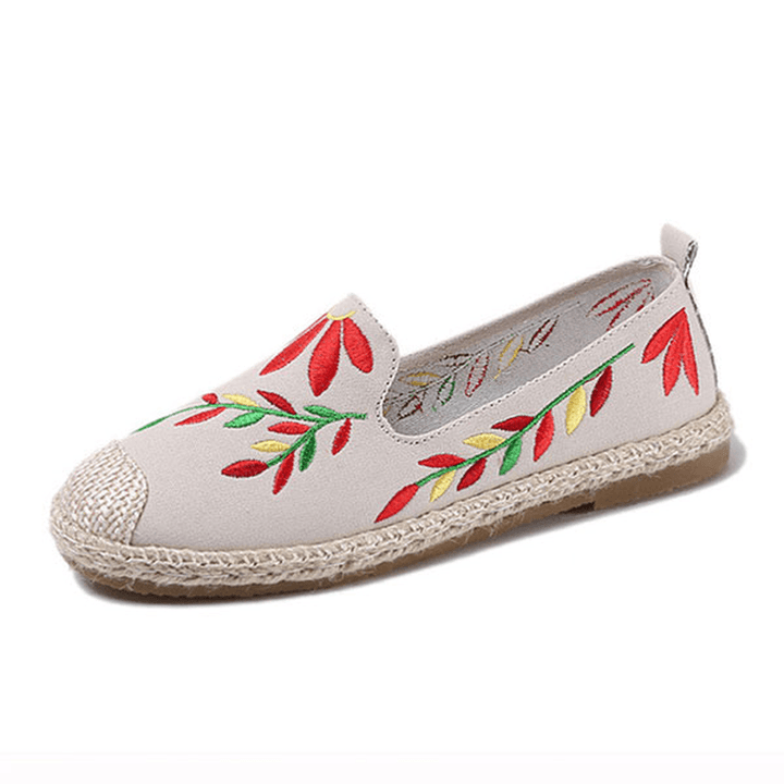 Women Casual Embroidered Flower Cloth Flat Loafers