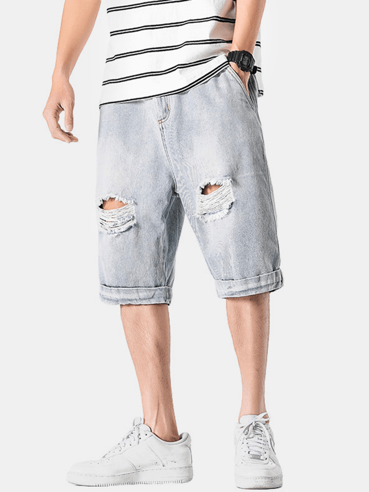 Mens Casual Hole Designed Denim Shorts