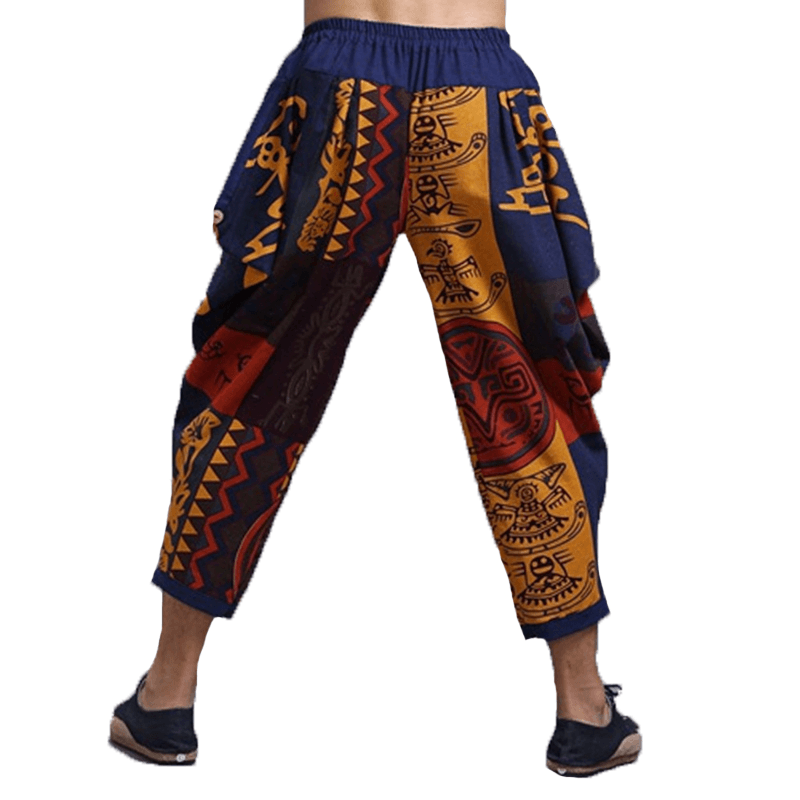 Mens Ethnic Printed Cotton Loose Baggy Bloomers Harem Pants