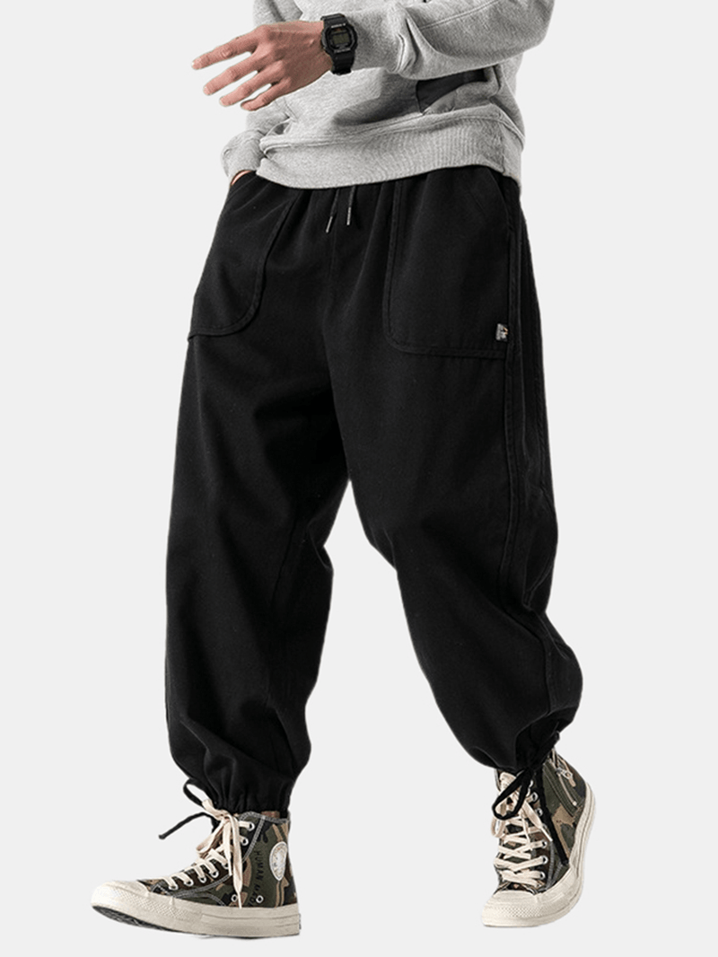 Mens Fashion Drawstring Pure Color Elastic Waist Casual Pants