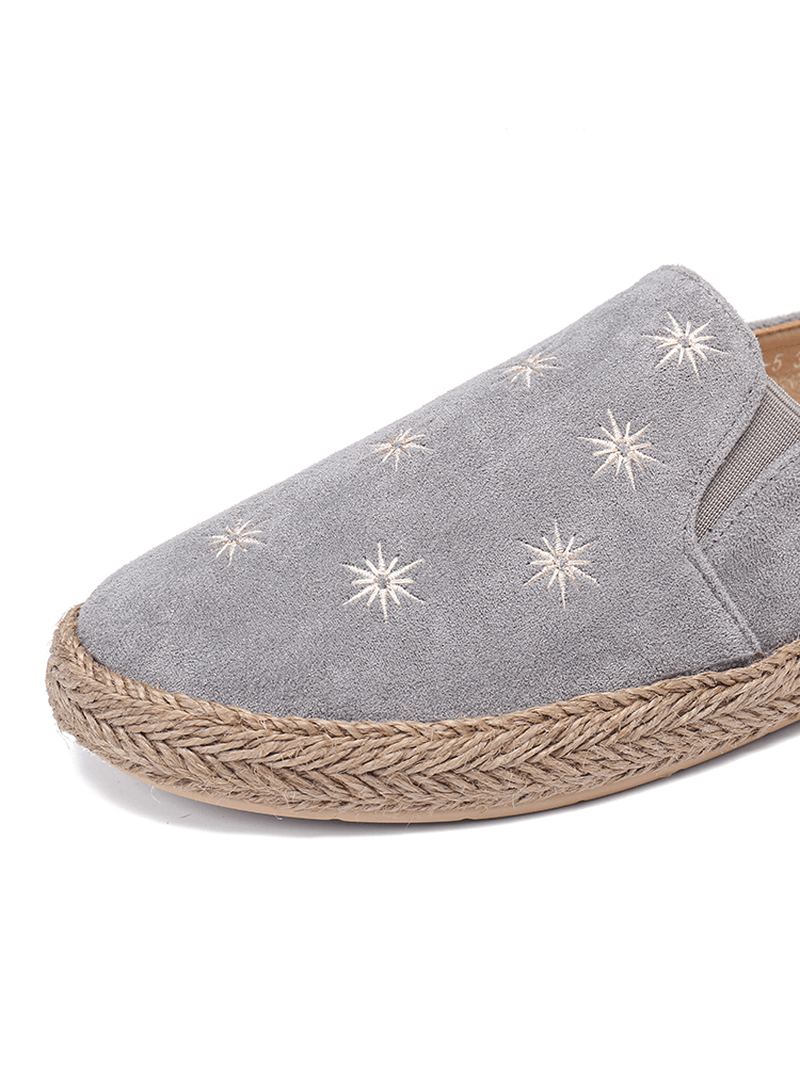 Women Casual Suede round Toe Star Embroidered Espadrilles Fisherman'S Flats Loafers