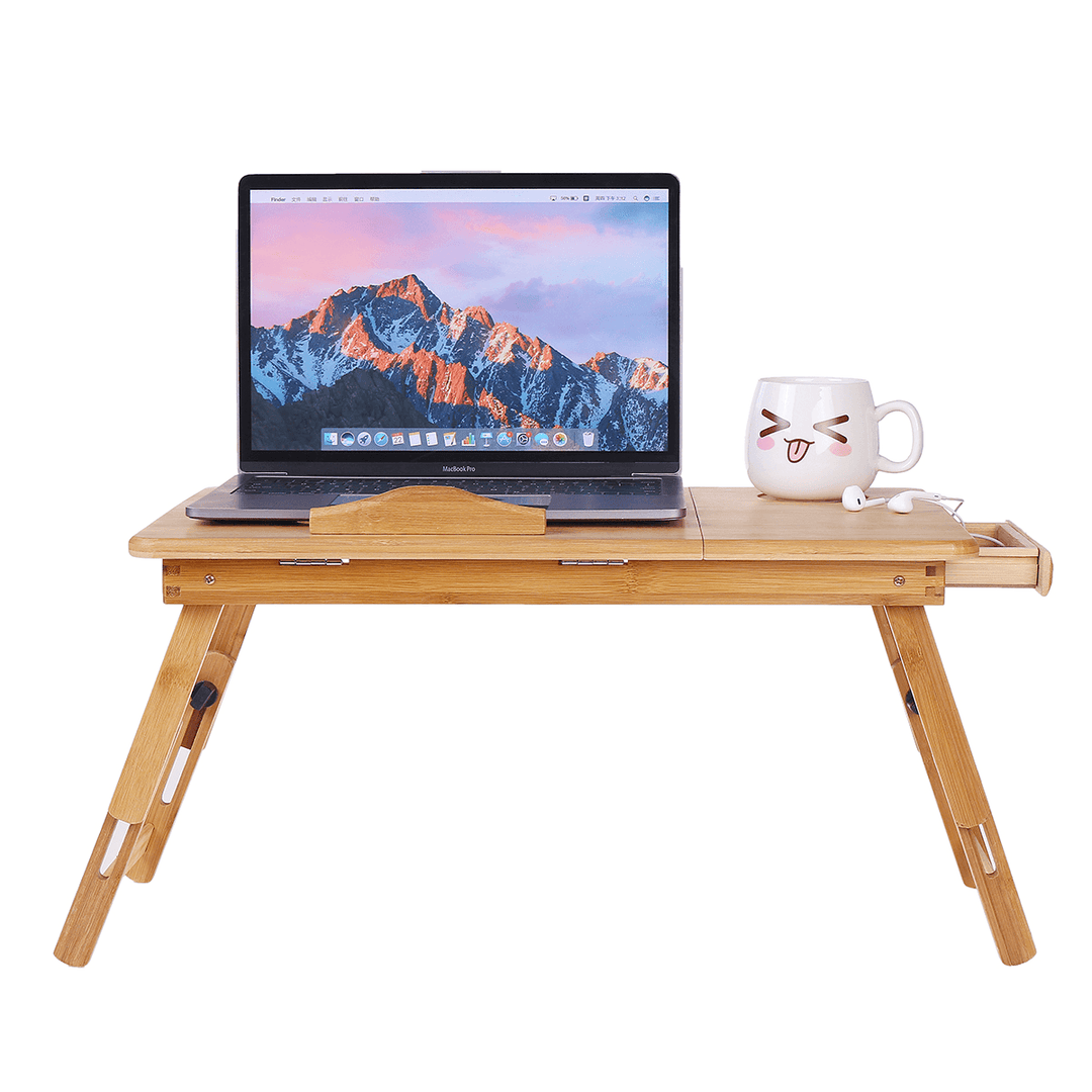 Nature Bamboo Folding with Heat Dissipation Hole Drawer Laptop Desk Computer Mackbook Desktop Holder Bed Desk Tray Stand