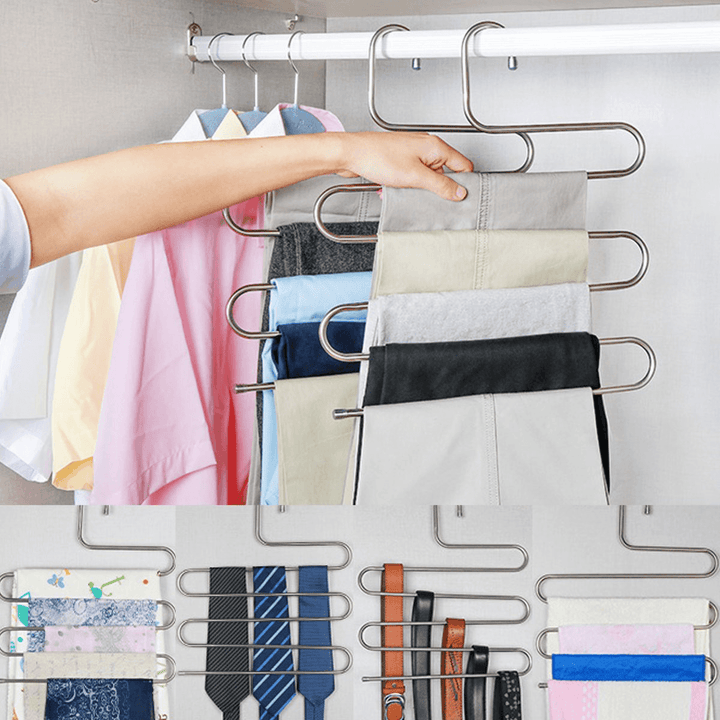 5 Layers Pants Hanger Trousers Towels Hanging Cloth Clothing Rack Space Saver