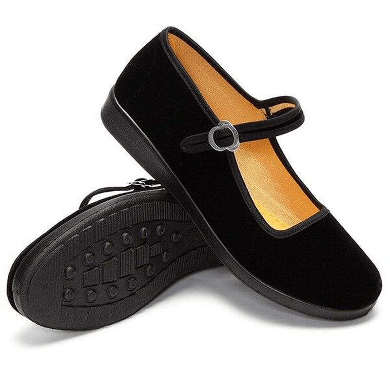 Womens Chinese Style Solid Color Cotton Sole Buckle Casual Flats