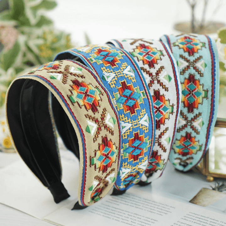 Fresh Bohemian Ethnic Style Hair Band Embroidered Cotton Wide Brimmed Hair Band Travel Home Leisure Hair Band