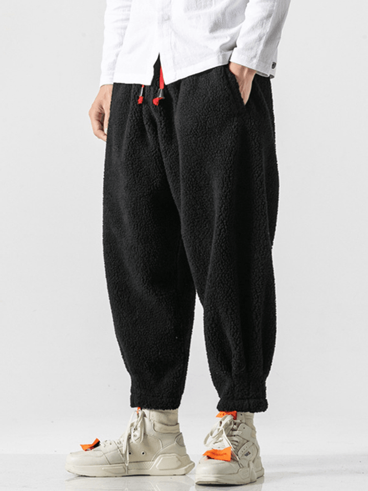 Mens Fleece Warm Thickened Chinese Style Loose Drawstring Wool Harem Pants