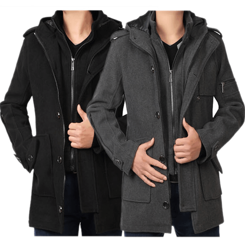 Men'S Winter Thick Windbreaker Mid-Length Slim Fit