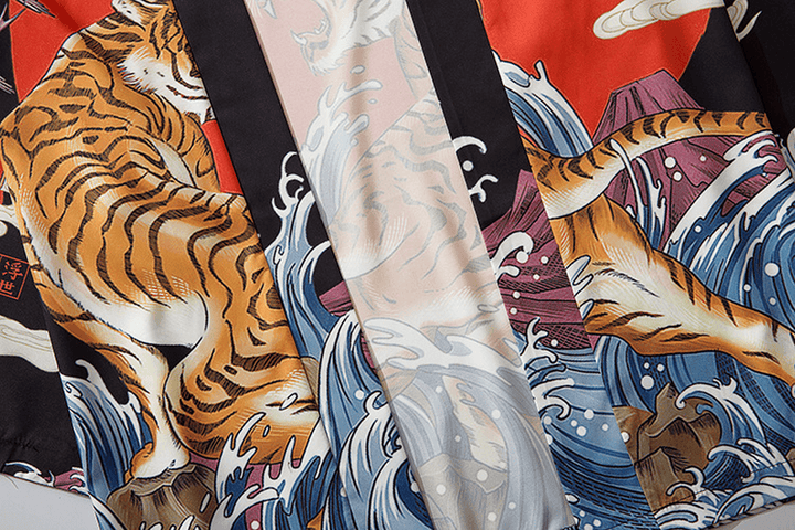 Japanese Ukiyo-E Robe Costume Tiger Print Kimono