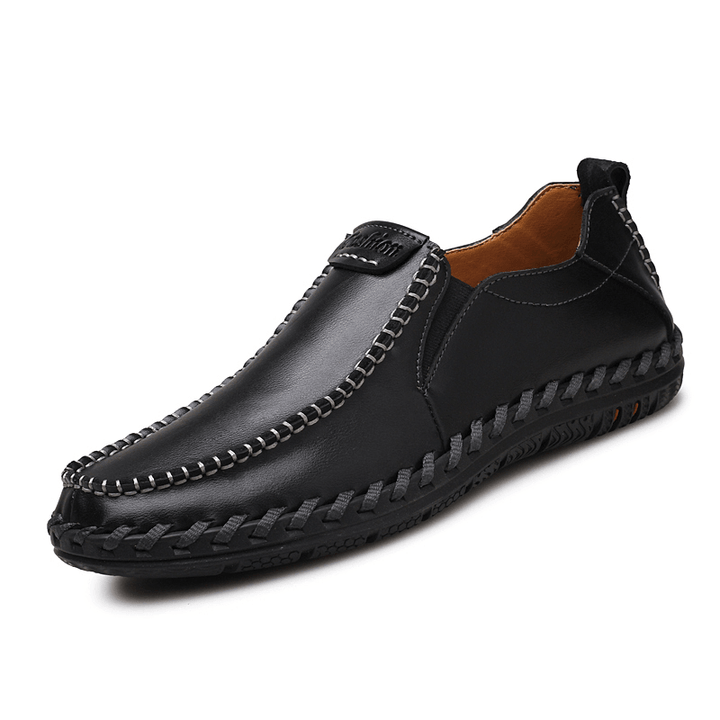 Men Hand Stitching Sfot Leather Non Slip Sole Comfy Slip-On Casual Driving Shoes