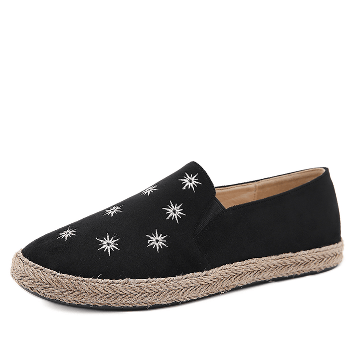 Women Casual Suede round Toe Star Embroidered Espadrilles Fisherman'S Flats Loafers