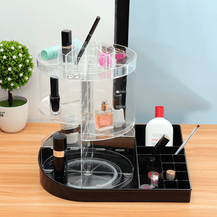 360 Degree Rotating Acrylic Cosmetic Organizer 2 in 1 Makeup Display Rack Storage Case