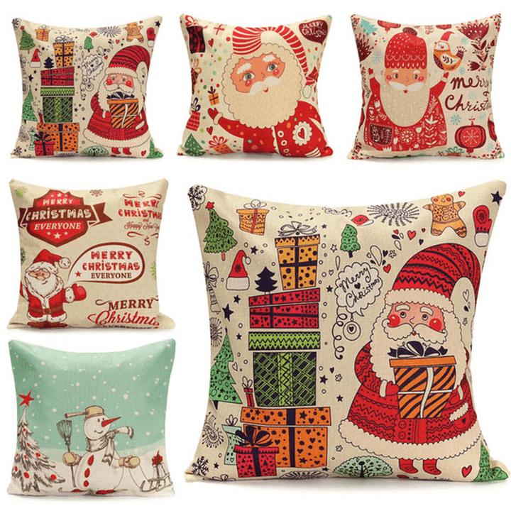 45X45Cm Christmas Santa Claus Snowmen Gift Fashion Cotton Linen Pillow Case Home Decor