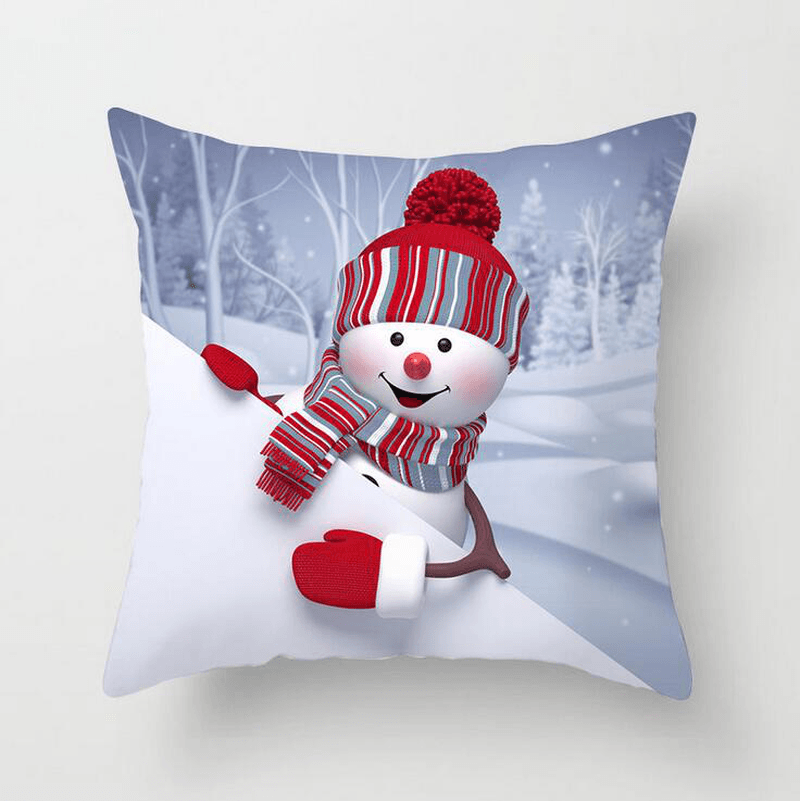 45 X 45Cm Christmas Snowman Series Polyester Peachskin Pillowcases Home Cushion Cover Christmas for Home Decor - MRSLM