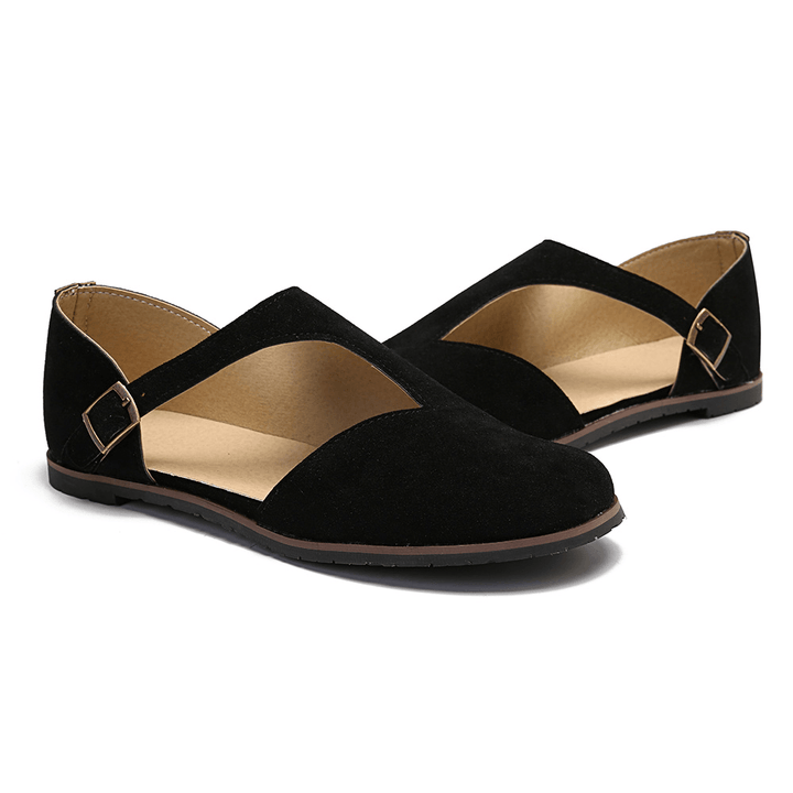 Women Comfy Suede Buckle Pure Color Flats