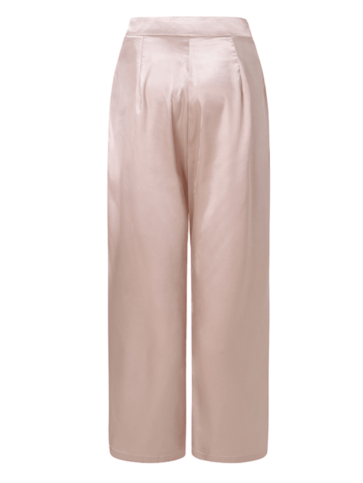 Women Solid Simple European Commute Smooth Pants with Pleats