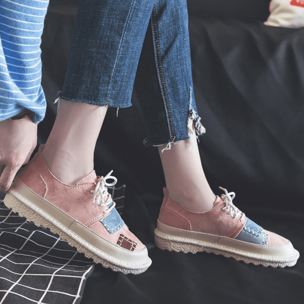 Women Splicing Slip Resistant Soft Casual Lace up Comfy Flats