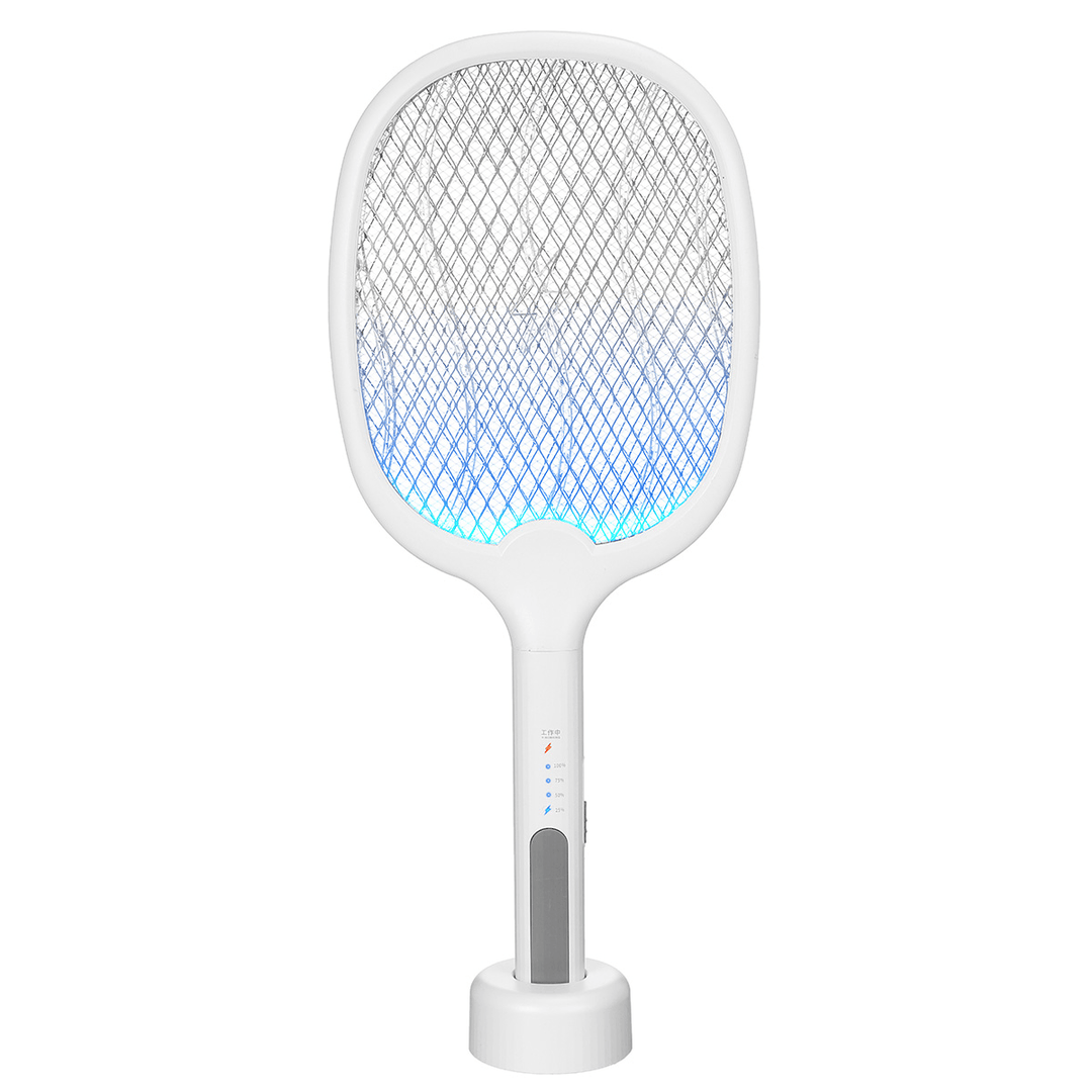 2 in 1 Electronic Fly Swatter Three-Layer Large Grid Intelligent Electric Mosquito Swatter with LED Light 1200Mah 3500V USB Rechargeable