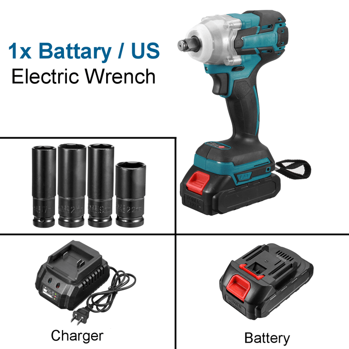 188VF 588N.M. Li-Ion Cordless Electric 1/2" Wrench Socket Rechargeable Power Tool W/ 1/2Pcs Battery - MRSLM