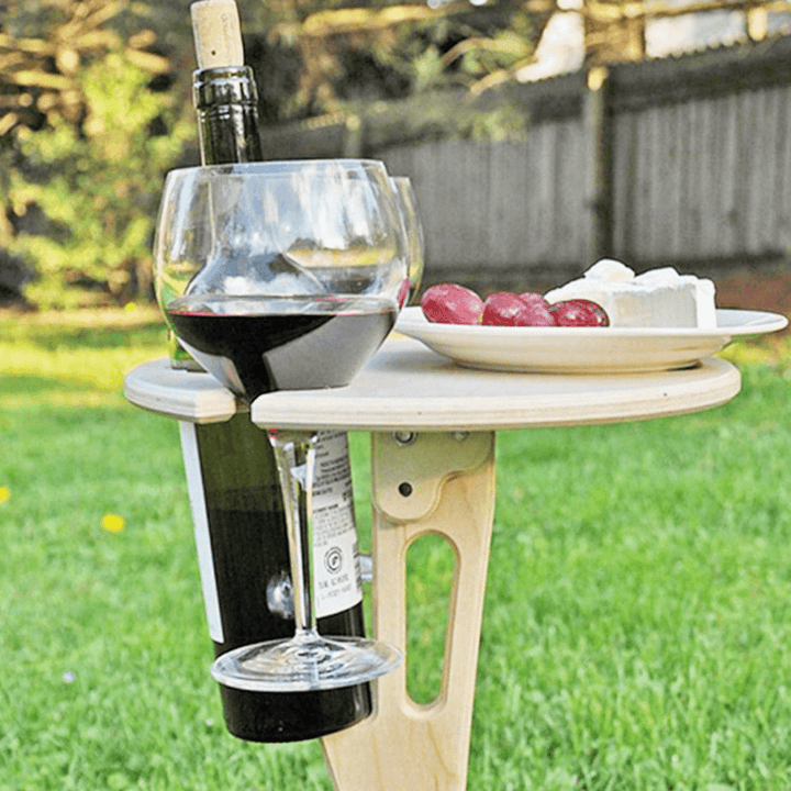 Ipree¬Æ Outdoor Drink Table Mini Wooden Rack Foldable round Desktop Easy Carry Desk Furniture Cup Glass Holder Picnic Table Party Camping Travel