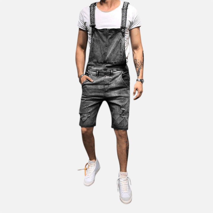 Men Slim Fit Denim Short Casual Jumpsuit